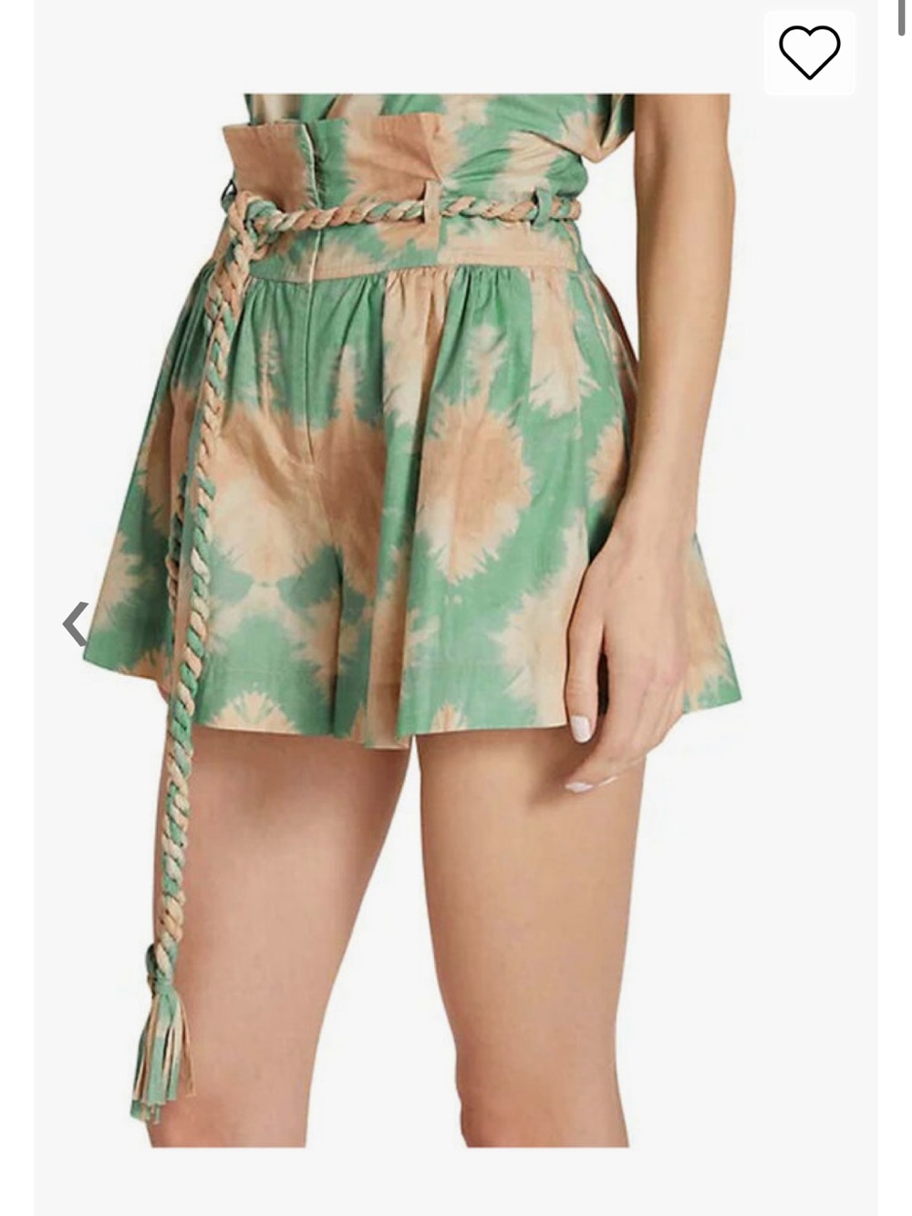 Ulla Johnson Green and Tan Tie-Dye Paperbag Waist Skort